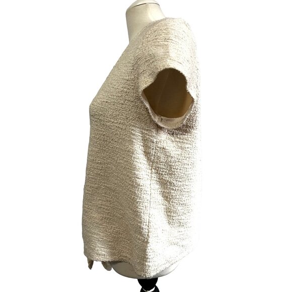 Current Air Beige Tie Front Textured Blouse Sz Medium Short Sleeves - Picture 4 of 8